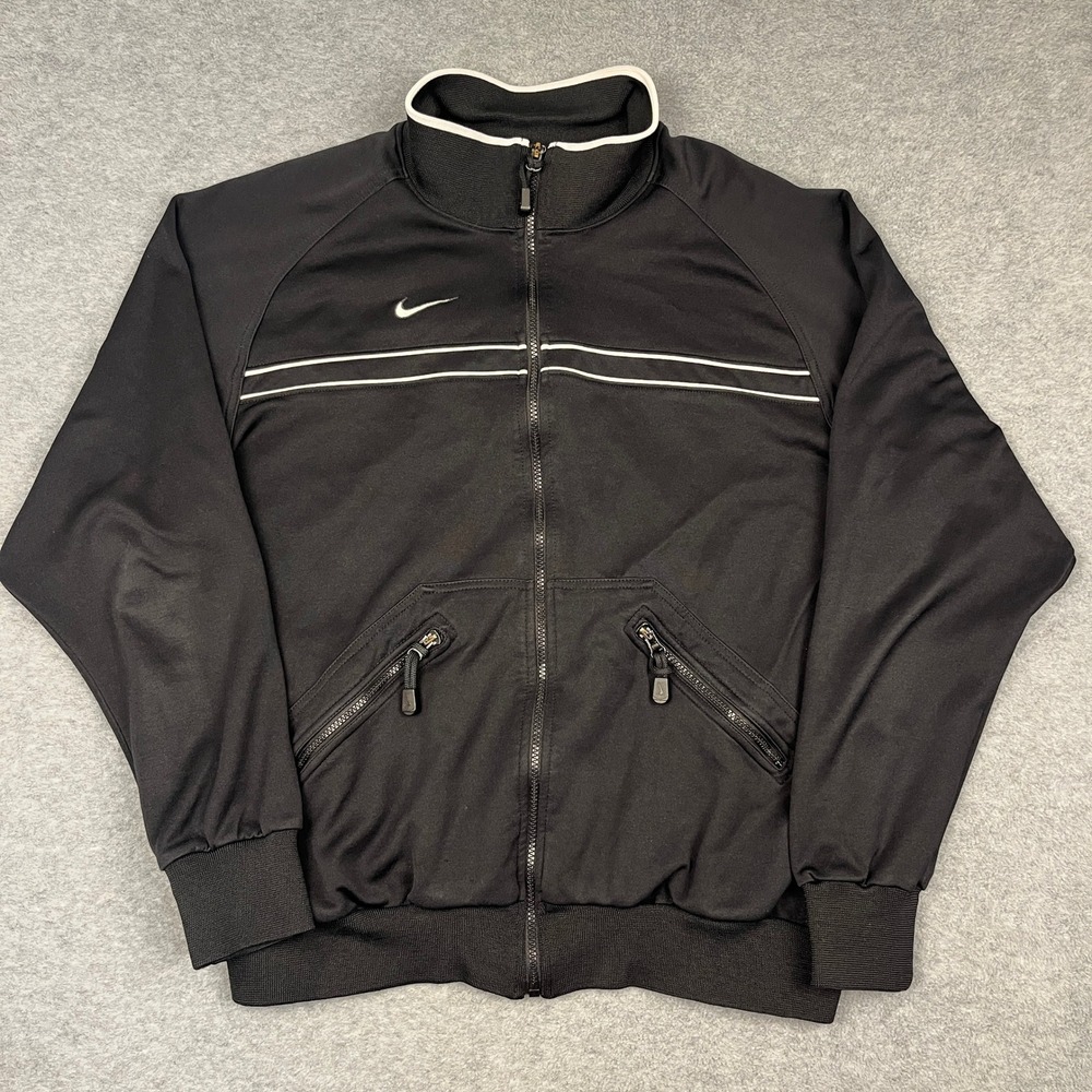 Vintage Nike Track Jacket Mens Large Black Team Nike Full Zip Embroidered Swoosh